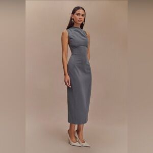 Meshki Draped Crepe Midi Dress - Charcoal Marle